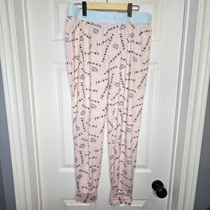 FRIENDS Lounge Pajama Pants Graphics Pink Blue Tall Women's Size L NWOT